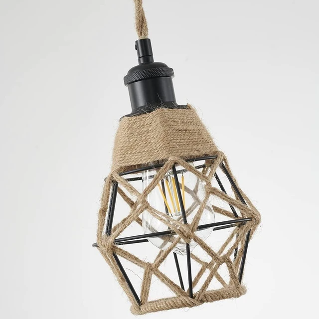 Alt view image 3 of 5 - Metal Cage Handcrafted Woven Lampshade in Natural Neutral Jute Rope Industrial Style Lighting with Elegant Patterns for Wall Sconces Ceiling/Pendant Lights Table/Floor Lamps Home Decor - 4 Packs