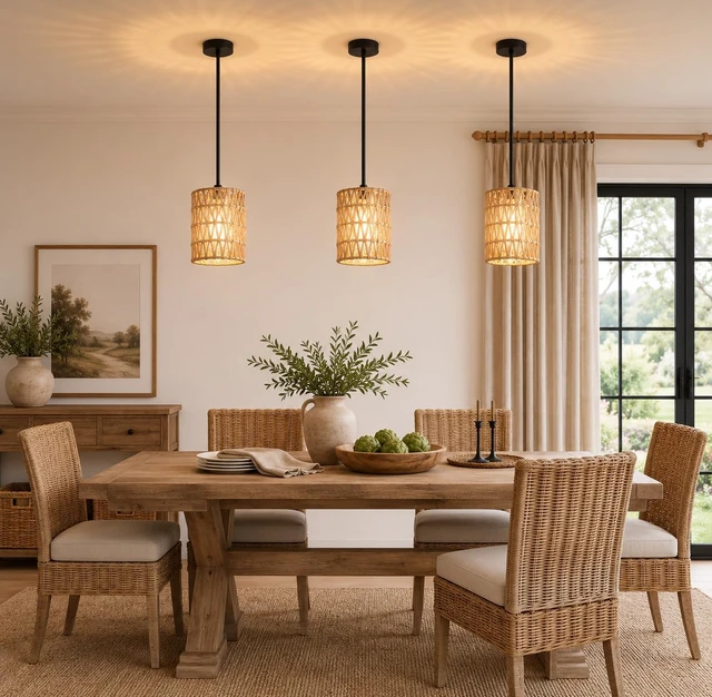 Alt view image 7 of 7 - 6 in. Mini Rattan Pendant Light, 2-in-1 Glass & Rattan Shade