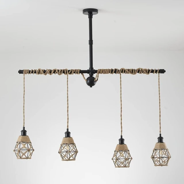 Alt view image 4 of 5 - Metal Cage Handcrafted Woven Lampshade in Natural Neutral Jute Rope Industrial Style Lighting with Elegant Patterns for Wall Sconces Ceiling/Pendant Lights Table/Floor Lamps Home Decor - 4 Packs