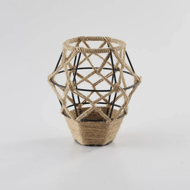 Alt view image 5 of 5 - Metal Cage Handcrafted Woven Lampshade in Natural Neutral Jute Rope Industrial Style Lighting with Elegant Patterns for Wall Sconces Ceiling/Pendant Lights Table/Floor Lamps Home Decor - 4 Packs
