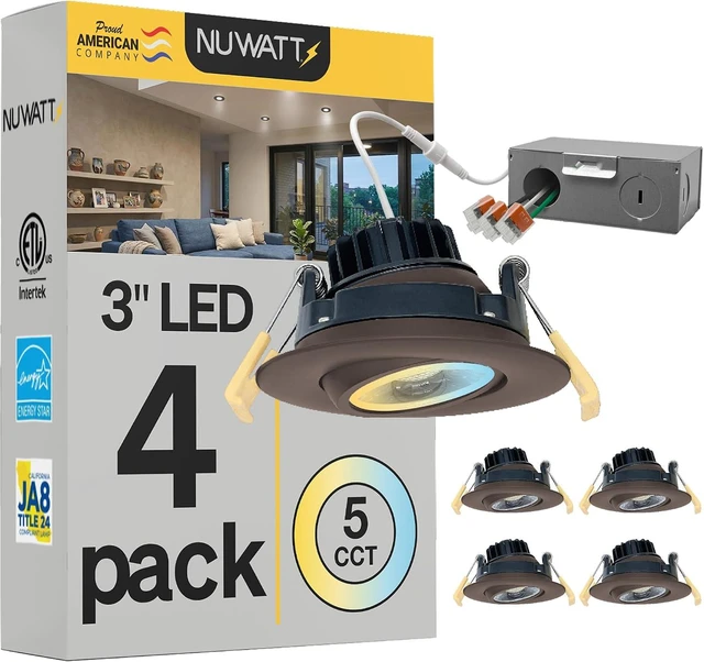Main image of NUWATT 3 Inch Bronze Gimbal LED Recessed Lights CCT 2700K-5000K, ETL, 4 PK