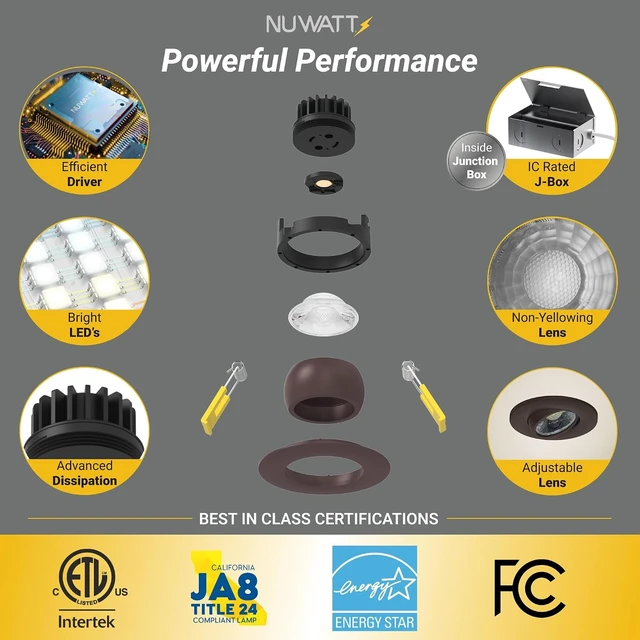Alt view image 4 of 7 - NUWATT 3 Inch Bronze Gimbal LED Recessed Lights CCT 2700K-5000K, ETL, 4 PK
