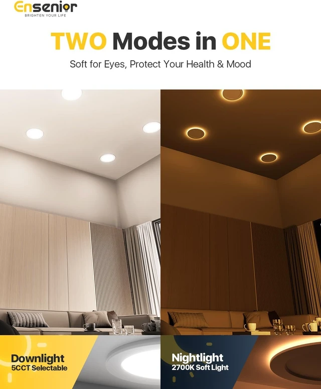 Alt view image 2 of 7 - Ensenior 6 Pack 6 Inch LED Recessed Lights with Night Light, 5CCT 1100LM