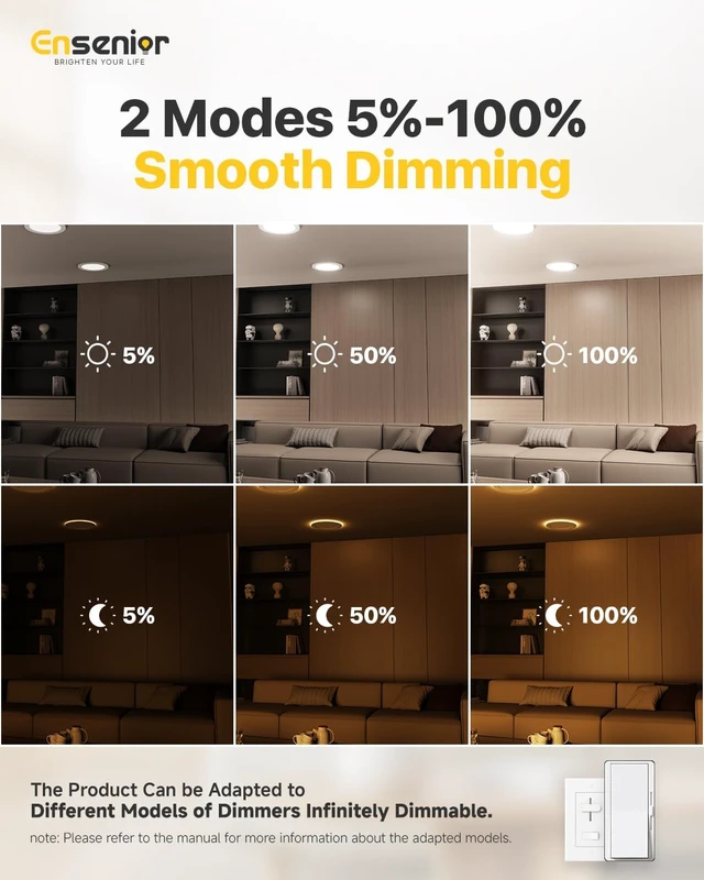 Alt view image 4 of 7 - Ensenior 6 Pack 6 Inch LED Recessed Lights with Night Light, 5CCT 1100LM