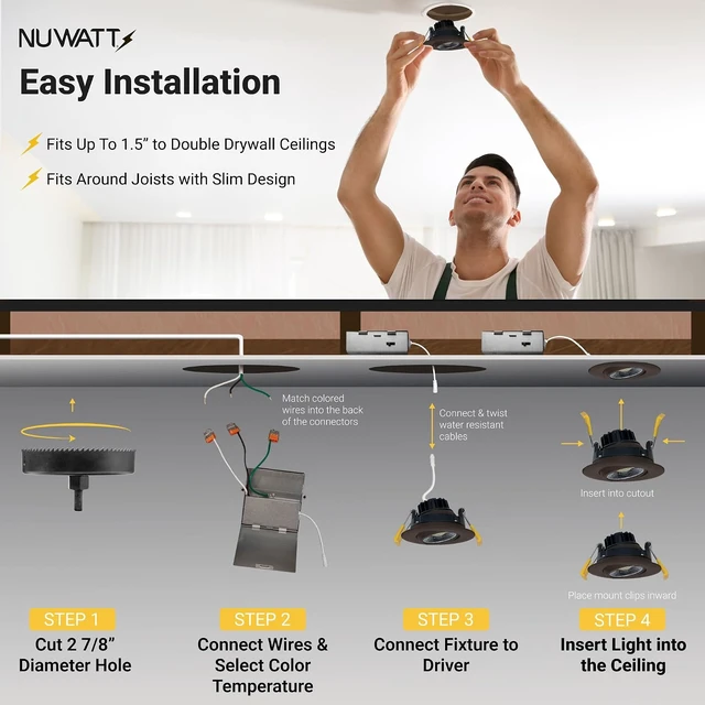 Alt view image 3 of 7 - NUWATT 3 Inch Bronze Gimbal LED Recessed Lights CCT 2700K-5000K, ETL, 4 PK