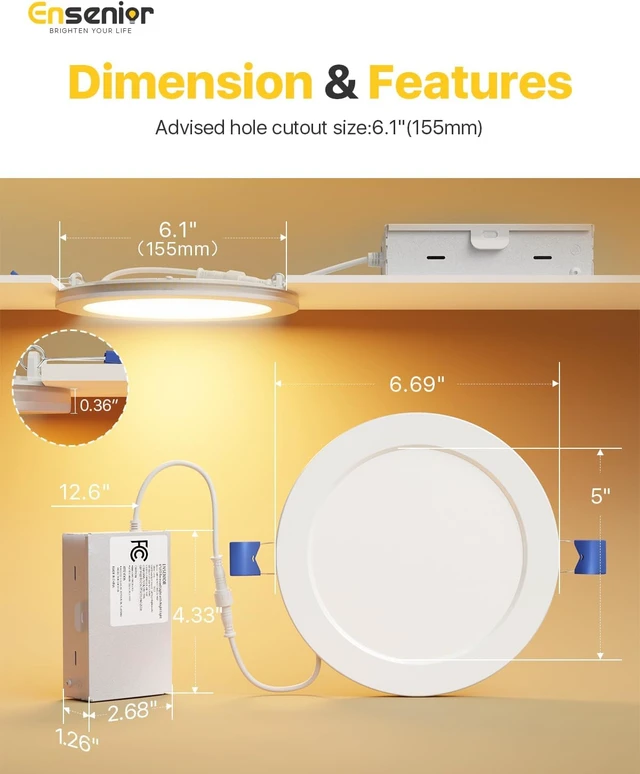Alt view image 6 of 7 - Ensenior 6 Pack 6 Inch LED Recessed Lights with Night Light, 5CCT 1100LM
