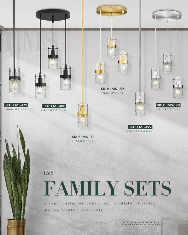 Alt view image 5 of 7 - LMS Brushed Nickel Pendant Lights Kitchen Island, 1-Light Modern Glass Pendant Light Fixtures with Hammered Glass, Adjustable Mini Hanging Light for Kitchen Island Sink Bathroom, LMS-199