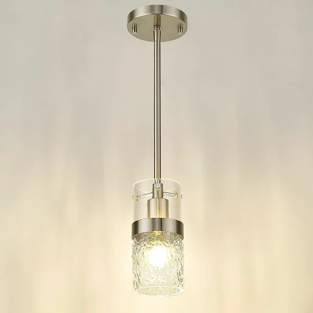Alt view image 7 of 7 - LMS Brushed Nickel Pendant Lights Kitchen Island, 1-Light Modern Glass Pendant Light Fixtures with Hammered Glass, Adjustable Mini Hanging Light for Kitchen Island Sink Bathroom, LMS-199