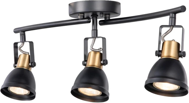 Main image of 3 Light Foldable Track Lighting Kit, Matte Black Brass Finish Pivot Shades Rotatable Arm with GU10 Socket Modern Ceiling Spot Light for Kitchen,Bedroom,Living Room Home Improvement