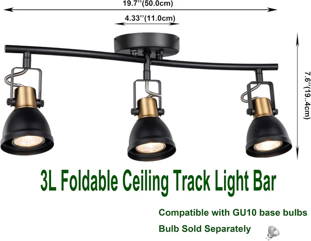 Alt view image 3 of 7 - 3 Light Foldable Track Lighting Kit, Matte Black Brass Finish Pivot Shades Rotatable Arm with GU10 Socket Modern Ceiling Spot Light for Kitchen,Bedroom,Living Room Home Improvement