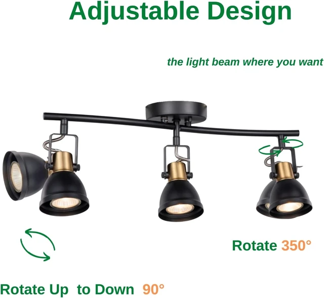 Alt view image 5 of 7 - 3 Light Foldable Track Lighting Kit, Matte Black Brass Finish Pivot Shades Rotatable Arm with GU10 Socket Modern Ceiling Spot Light for Kitchen,Bedroom,Living Room Home Improvement