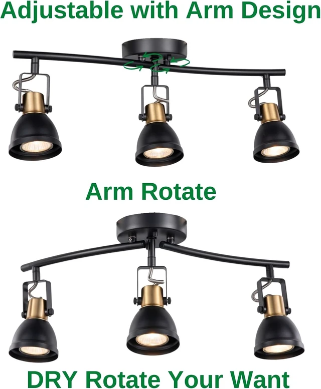 Alt view image 6 of 7 - 3 Light Foldable Track Lighting Kit, Matte Black Brass Finish Pivot Shades Rotatable Arm with GU10 Socket Modern Ceiling Spot Light for Kitchen,Bedroom,Living Room Home Improvement