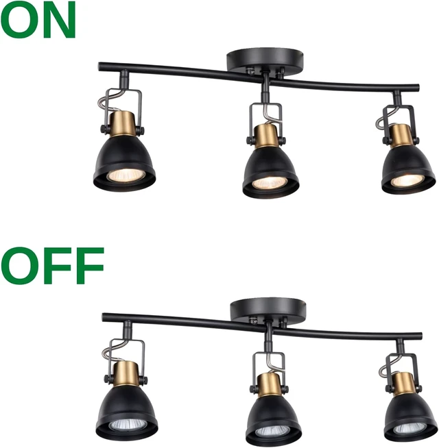 Alt view image 2 of 7 - 3 Light Foldable Track Lighting Kit, Matte Black Brass Finish Pivot Shades Rotatable Arm with GU10 Socket Modern Ceiling Spot Light for Kitchen,Bedroom,Living Room Home Improvement