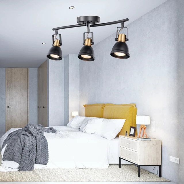 Alt view image 7 of 7 - 3 Light Foldable Track Lighting Kit, Matte Black Brass Finish Pivot Shades Rotatable Arm with GU10 Socket Modern Ceiling Spot Light for Kitchen,Bedroom,Living Room Home Improvement