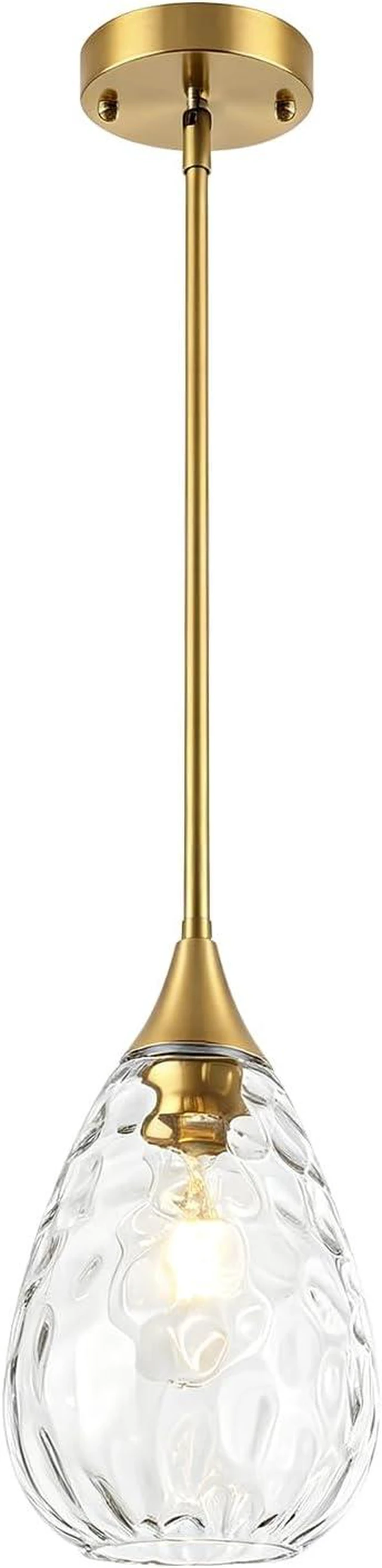 Main image of Brushed Gold Pendant Lights Kitchen Island Hammered Glass Light Fixtures