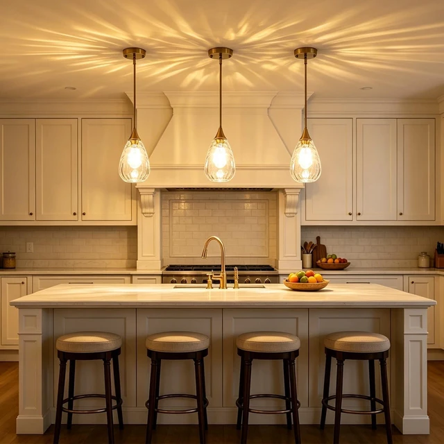Alt view image 2 of 7 - Brushed Gold Pendant Lights Kitchen Island Hammered Glass Light Fixtures