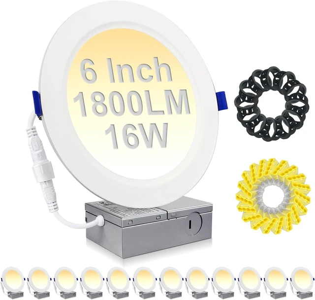 Main image of HiBay 6in 12-Pack Canless LED Recessed Lighting, 1800lm 5000K, Dimmable