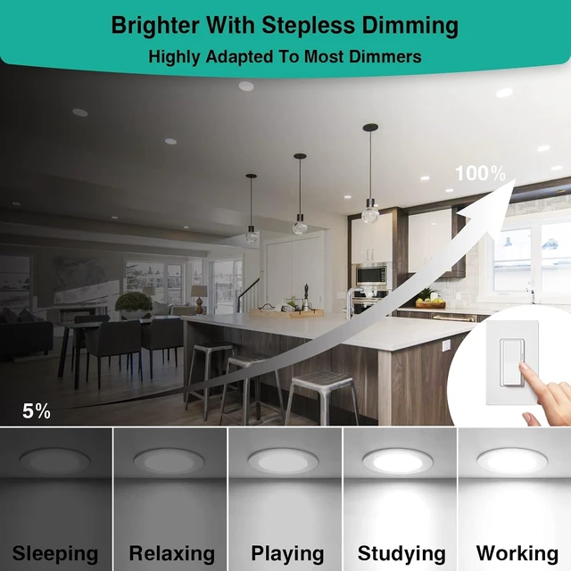 Alt view image 3 of 7 - HiBay 6in 12-Pack Canless LED Recessed Lighting, 1800lm 5000K, Dimmable