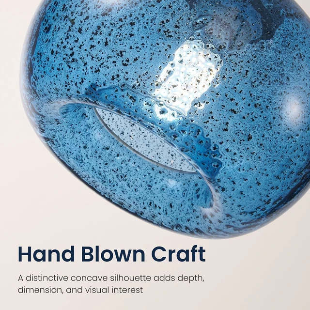Alt view image 4 of 7 - 8.6" Coastal Blue Globe Seeded Glass Kitchen Island Pendant Light