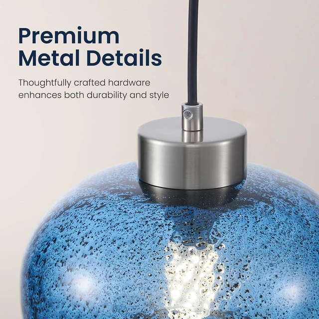 Alt view image 5 of 7 - 8.6" Coastal Blue Globe Seeded Glass Kitchen Island Pendant Light