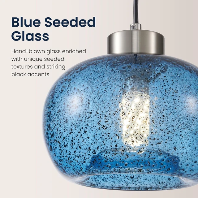 Alt view image 3 of 7 - 8.6" Coastal Blue Globe Seeded Glass Kitchen Island Pendant Light