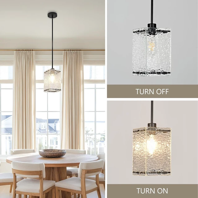 Alt view image 4 of 7 - Water Ripple Glass Pendant Lights Kitchen Island, Black, 3 Pack
