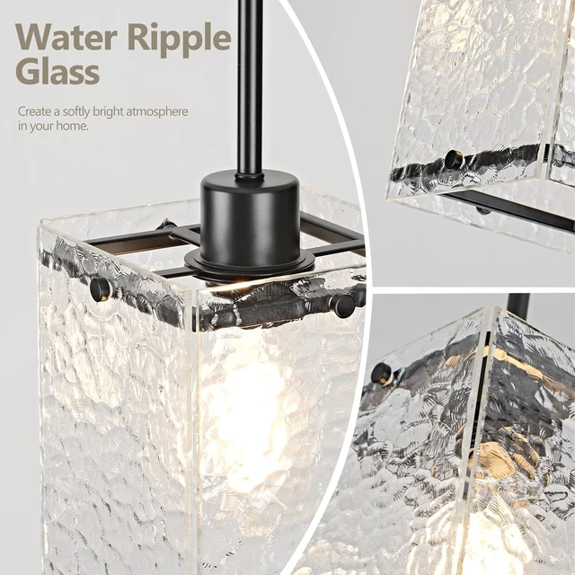 Alt view image 3 of 7 - Water Ripple Glass Pendant Lights Kitchen Island, Black, 3 Pack