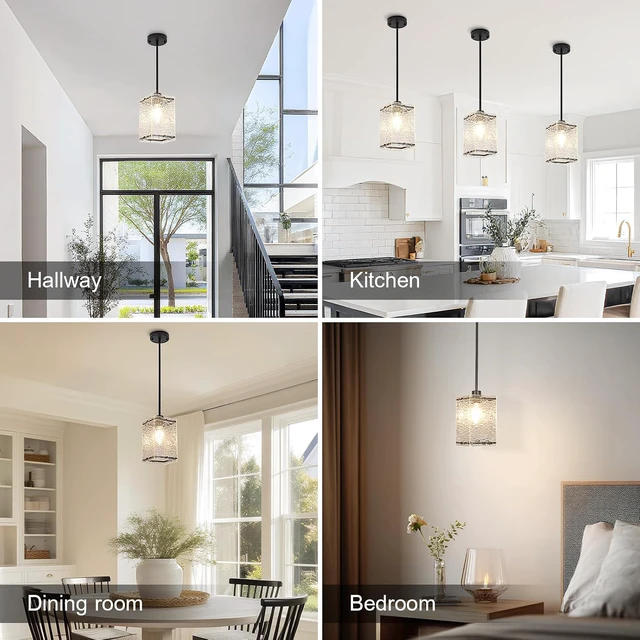 Alt view image 6 of 7 - Water Ripple Glass Pendant Lights Kitchen Island, Black, 3 Pack