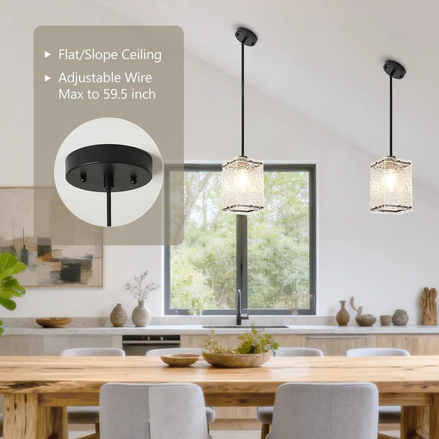 Alt view image 5 of 7 - Water Ripple Glass Pendant Lights Kitchen Island, Black, 3 Pack