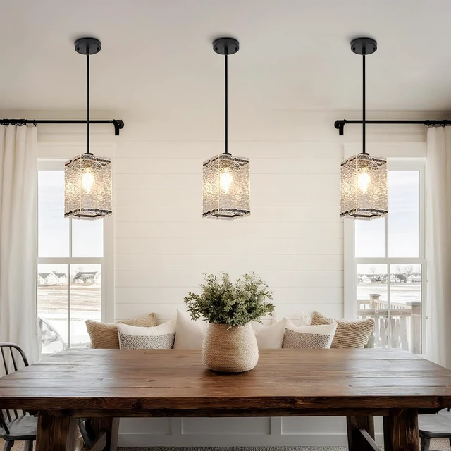 Alt view image 7 of 7 - Water Ripple Glass Pendant Lights Kitchen Island, Black, 3 Pack