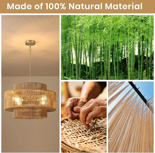 Alt view image 4 of 7 - 17.7" Boho Rattan Chandelier