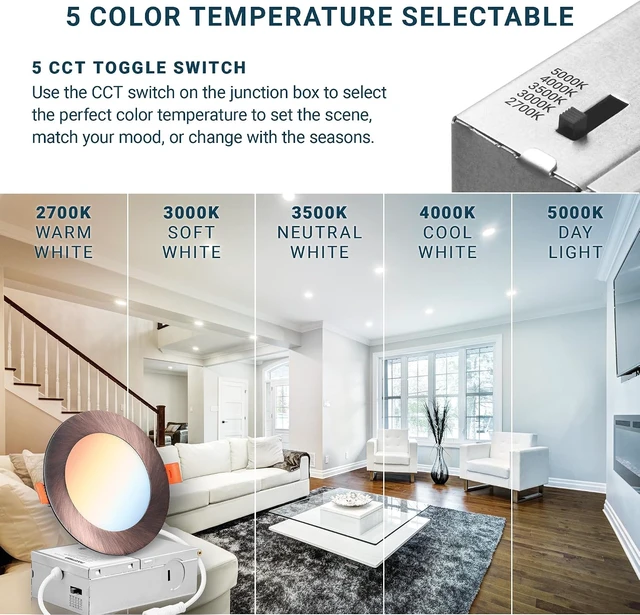 Alt view image 3 of 7 - PARMIDA (6 Pack) 4 Inch 5CCT Ultra-Thin LED Recessed Lighting with J-Box, 2700K/3000K/3500K/4000K/5000K 5 Color Selectable, 9W, Dimmable, Canless Slim Panel Lights, ETL, Oil Rubbed Bronze Finish