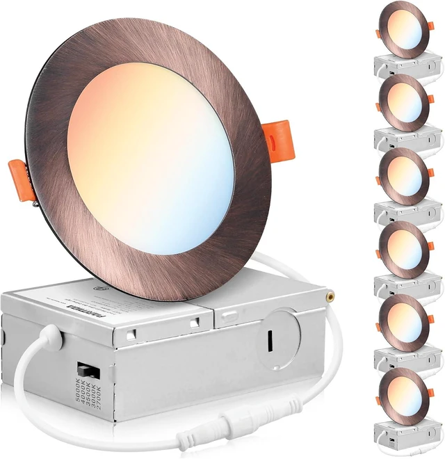 Main image of PARMIDA (6 Pack) 4 Inch 5CCT Ultra-Thin LED Recessed Lighting with J-Box, 2700K/3000K/3500K/4000K/5000K 5 Color Selectable, 9W, Dimmable, Canless Slim Panel Lights, ETL, Oil Rubbed Bronze Finish
