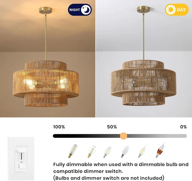 Alt view image 5 of 7 - 17.7" Boho Rattan Chandelier