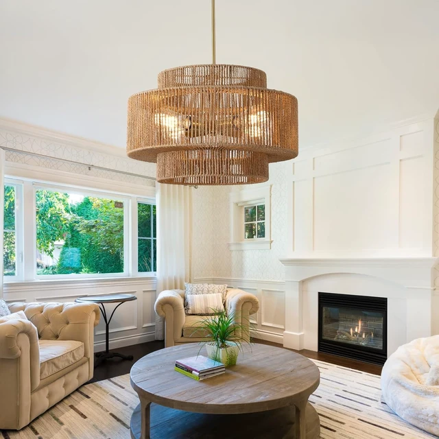Alt view image 6 of 7 - 17.7" Boho Rattan Chandelier