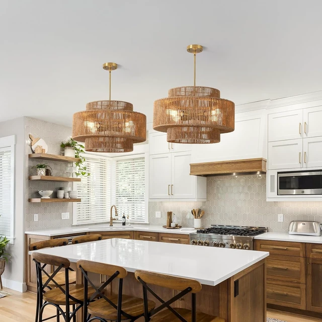 Alt view image 7 of 7 - 17.7" Boho Rattan Chandelier