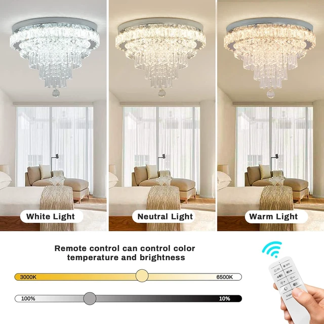 Alt view image 2 of 7 - CLAIRDAI Dimmable Crystal Flush Mount Chandelier, Remote Control