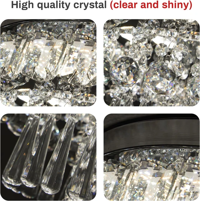 Alt view image 6 of 7 - CLAIRDAI Dimmable Crystal Flush Mount Chandelier, Remote Control