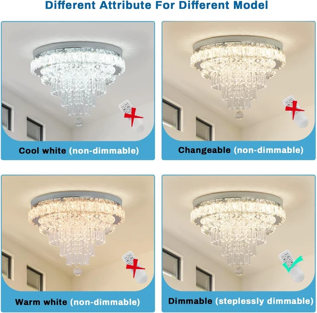 Alt view image 5 of 7 - CLAIRDAI Dimmable Crystal Flush Mount Chandelier, Remote Control