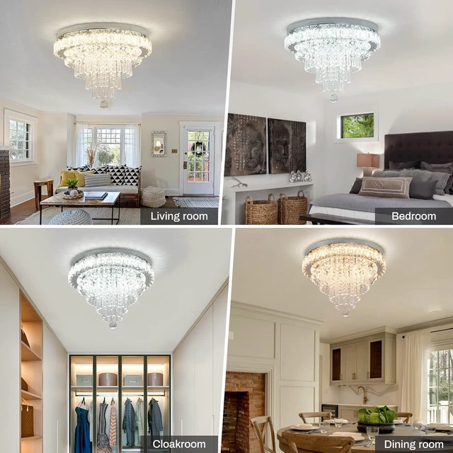 Alt view image 7 of 7 - CLAIRDAI Dimmable Crystal Flush Mount Chandelier, Remote Control