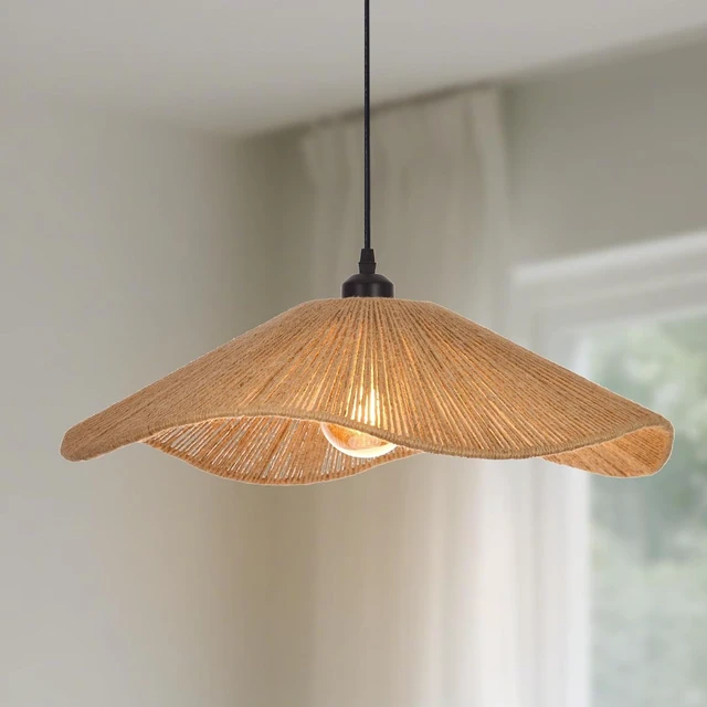 Main image of 19.6" Large Boho Rope Woven Pendant Light, Adjustable Coastal Lamp Shade, Farmhouse Chandelier Vintage Hanging Lighting for Kitchen Island. Bedroom, Dining Room, Living Room, Entryway, Foyer