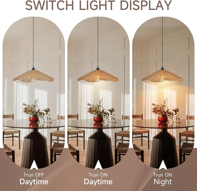 Alt view image 3 of 7 - 19.6" Large Boho Rope Woven Pendant Light, Adjustable Coastal Lamp Shade, Farmhouse Chandelier Vintage Hanging Lighting for Kitchen Island. Bedroom, Dining Room, Living Room, Entryway, Foyer