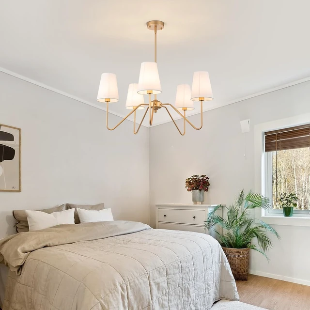 Alt view image 2 of 7 - Brass Gold Chandeliers, 5-Light Farmhouse Pendant Light Fixture Over Table