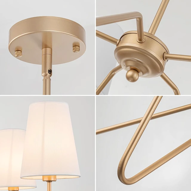 Alt view image 5 of 7 - Brass Gold Chandeliers, 5-Light Farmhouse Pendant Light Fixture Over Table