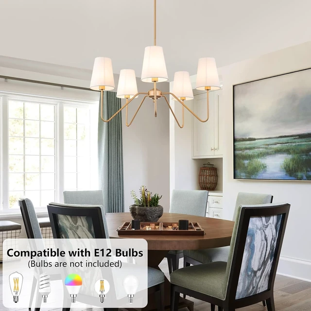 Alt view image 4 of 7 - Brass Gold Chandeliers, 5-Light Farmhouse Pendant Light Fixture Over Table