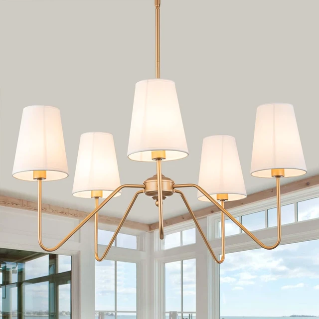 Alt view image 7 of 7 - Brass Gold Chandeliers, 5-Light Farmhouse Pendant Light Fixture Over Table