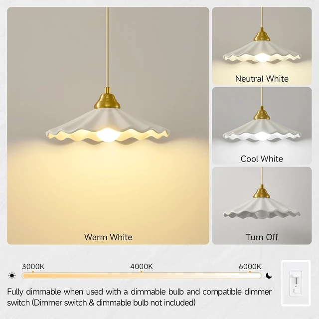 Alt view image 4 of 7 - White Scalloped Ceramic Pendant Light, Vintage Kitchen Island Light Fixture