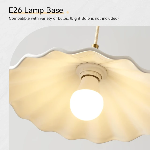 Alt view image 5 of 7 - White Scalloped Ceramic Pendant Light, Vintage Kitchen Island Light Fixture