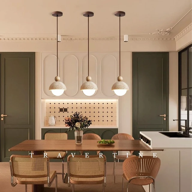 Alt view image 3 of 7 - Spherical Wabi Sabi Pendant Light, Natural Travertine Pendant Light, 1Pcs