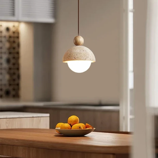 Alt view image 2 of 7 - Spherical Wabi Sabi Pendant Light, Natural Travertine Pendant Light, 1Pcs